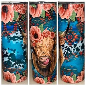 Floral highland cow tumbler